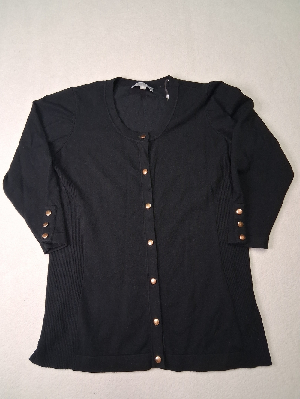 Laura Black Button-Down Women's Cardigan with Gold Buttons